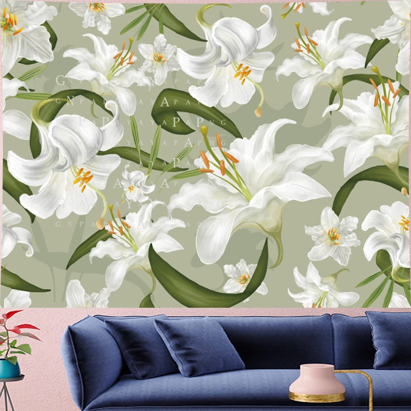 

Nordic Style lily macrame Tapestry Kid's room flower lightgreen Wall Hanging Vintage Pattern Tapestries home decor GN.PAPAYA