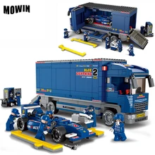 MOWIN 641Pcs/lot Transporter F1 Car Model Children Building Blocks Toys Nice DIY Kids Birthday Gifts Safety ABS Boys Car Toys