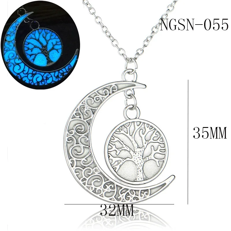 1PC Hollow Moon Short Necklace Luminous Pendant Necklace Moon with Small Tree Word Dropshipping