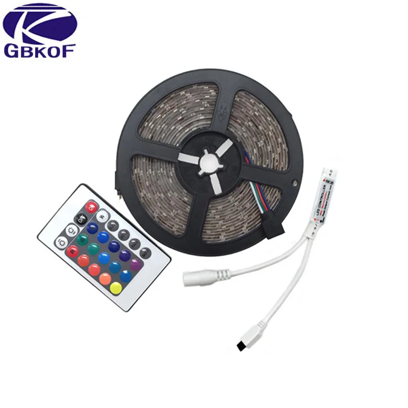 Горячая RGB Светодиодная лента 3528 Гибкая полоса света DC12V 5 м 300led + 24key ИК пульт