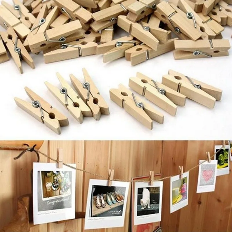 40pcs Natural Wooden Clips 3.5cm Bamboo Craft Decorative Photo Paper