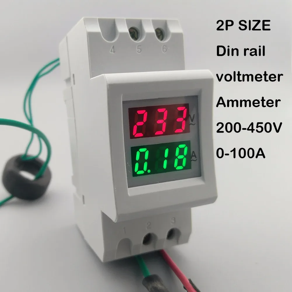 2P 36 мм din-рейку двойной светодиодный индикатор напряжения и тока Вольтметр Амперметр диапазон переменного тока 80-300 в 200-450 в 0-100A