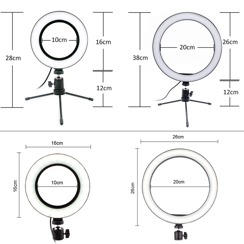 16/26 см светодиодный селфи кольцо светильник Youtube светильник фотография заполнить кольцо светильник со штативом для iphone смартфона макияж лампа