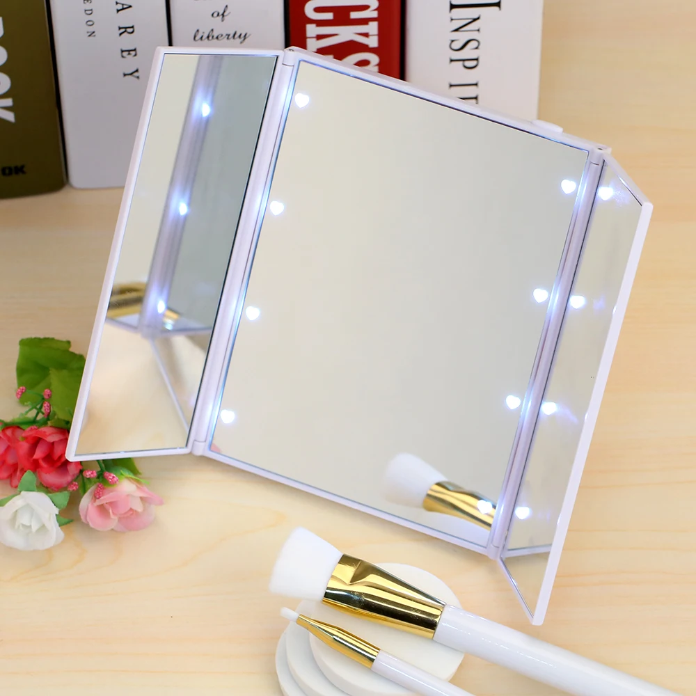 Buy 8 LED Lights Makeup Mirror 3 Folding Cosmetic