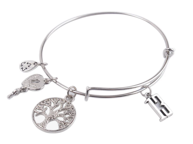 

5PCS Silver Color Tone 13th Birthday charm Wire Bangle Bracelet #92099