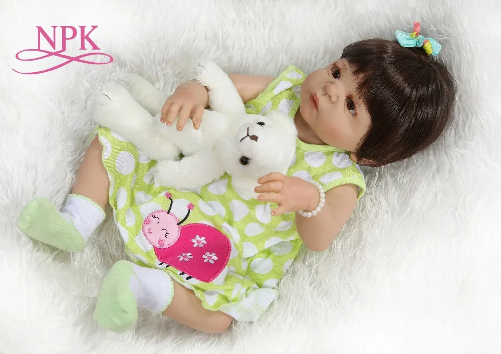 

NPK 56CM full body silicone reborn baby doll victoria girl in tan skin sweet bebe doll reborn Bath toy lol dolls Xmas Gfit