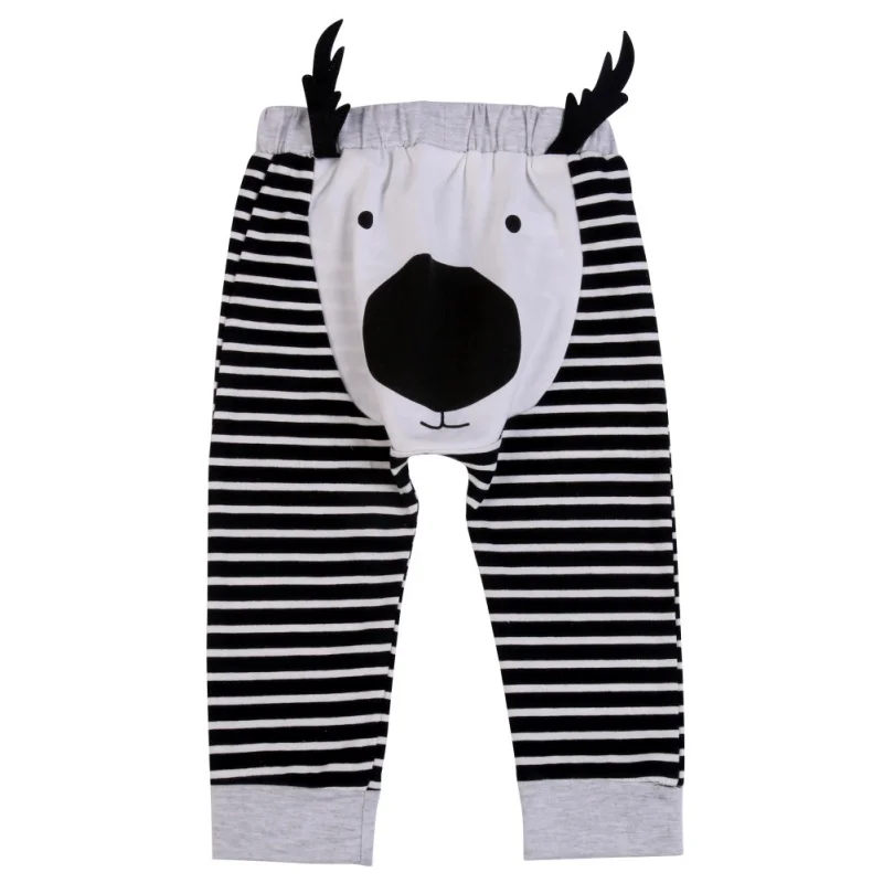 

2017 New Autumn Baby Boys Girls Pants Cartoon Animals Style Kids Harem Trousers Pocket Elastic Pant Cotton Striped Pants J2
