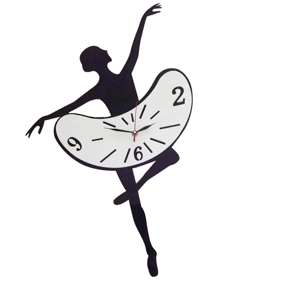 Ballerina Dance Girl Acrylic Decorative Non-Ticking Quartz Wall Clock For Home Living Room Bedroom