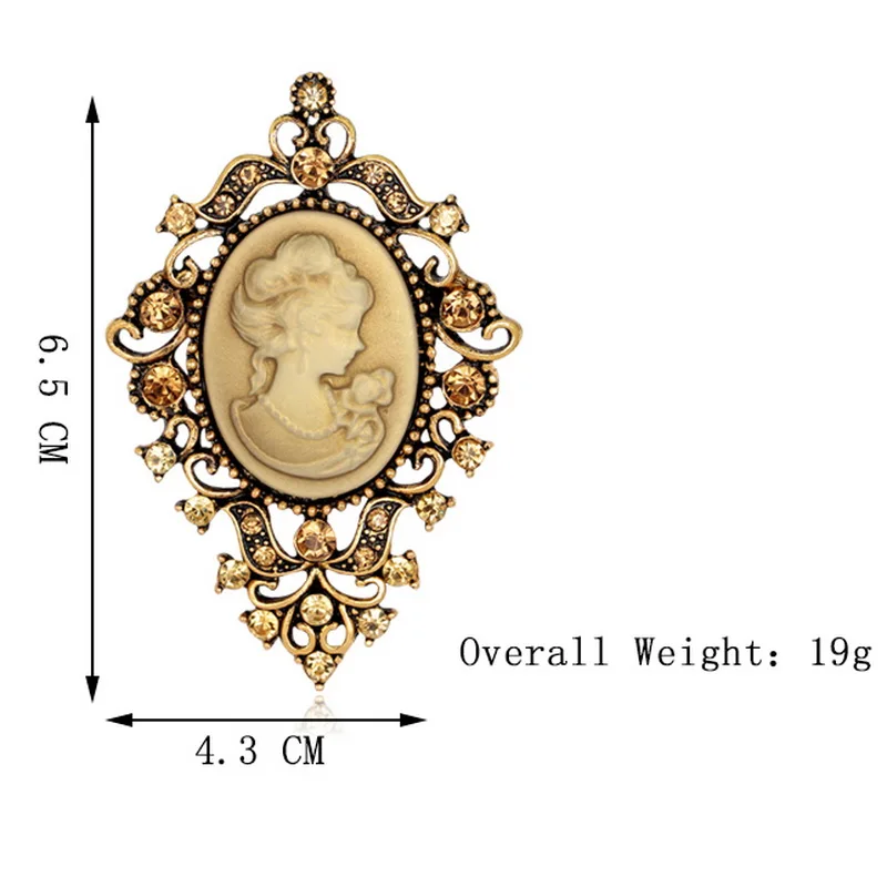 Виктория Античный Золотой Серебряный Винтажная брошь на булавке женская брендовая бижутерия королева Броши с камеей Стразы для женщин Рождественский подарок - Окраска металла: 6