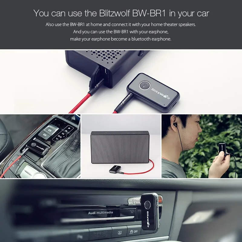 BlitzWolf Bluetooth V4.1 автомобильный музыкальный ресивер громкой связи 3,5 мм AUX аудио адаптер
