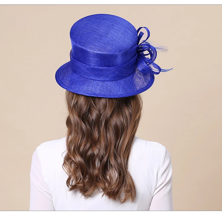 FS Королевский синий хаки леди Sinamay Hat Fascinators для свадьбы Для женщин мягкая фетровая шляпа с широкими полями Топ церкви цветок Кентукки шляпа котелок