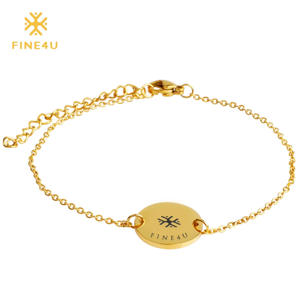 2018 Новый FINE4U B033 диск из нержавеющей стали браслеты с брелоками для женщин