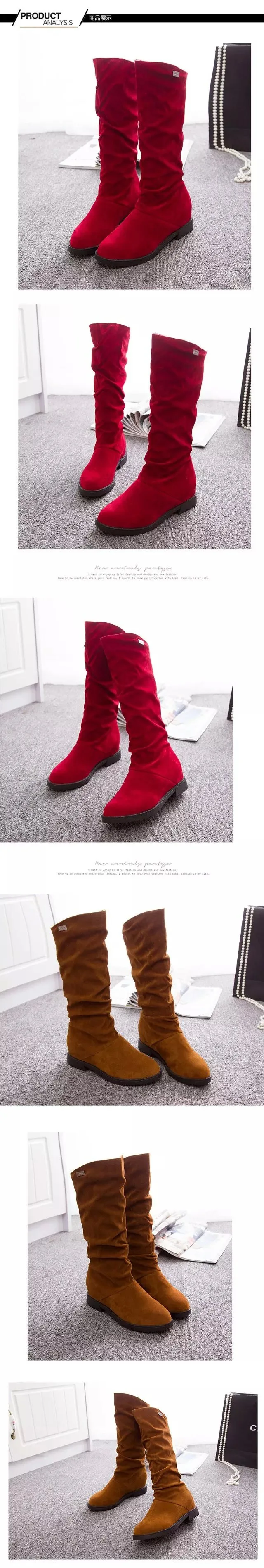 Fashion New Autumn Mid-Calf Women Boots Black Red Blue Thick Heels Half Boots Winter Female Diamante Long 446