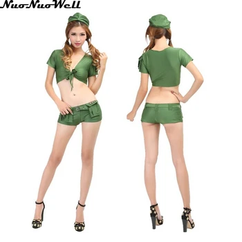 

New Arrival Hot Sexy Night Club Dress Women Army Green Suit with Shirt & Pants & Hat & Belt