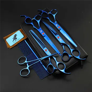 

7" Professional Pet Scissors for Dog Grooming Straight & Thinning & Curved Scissors Cats Dogs Hair Cutting Shears+Comb Hemostat