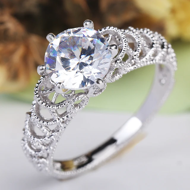 White Silver Color Round Crystal Ring Inlay AAA Cubic Zirconia Engagement Rings for Women Party Jewelry Gift anillos mujer