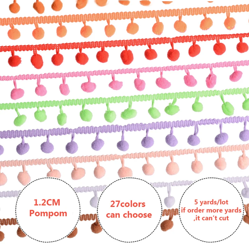 5 ярдов цветные крошечный кружевной помпон отделка 10-12 мм помпон отделка шитье украшение лента шар бахрома мех материалы для поделок