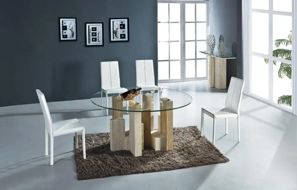 

Natural Travertine Dining Table Set White Travertine and Yellow Travertine Art Marble Dining Furniture Table Set NB-103