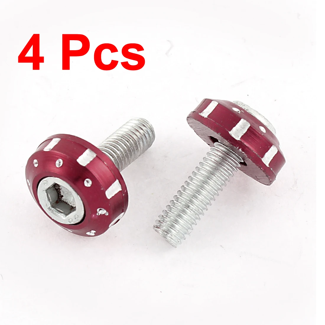 

X Autohaux 4 Pcs Silver Tone Red Alloy 6Mm Thread Diameter Car License Plate Bolt Screw