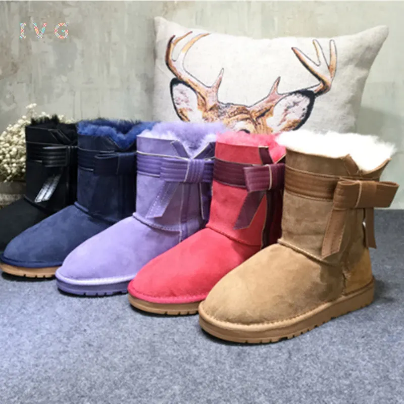 

HOT Australian Style Women Snow Boots Big Bow Decoration Waterproof Winter Leather Outdoor Boots Brand IVG size us 4-10