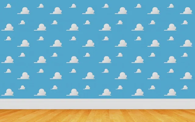 7x5FT Toys Story Cartoon White Clouds Blue Sky Wooden