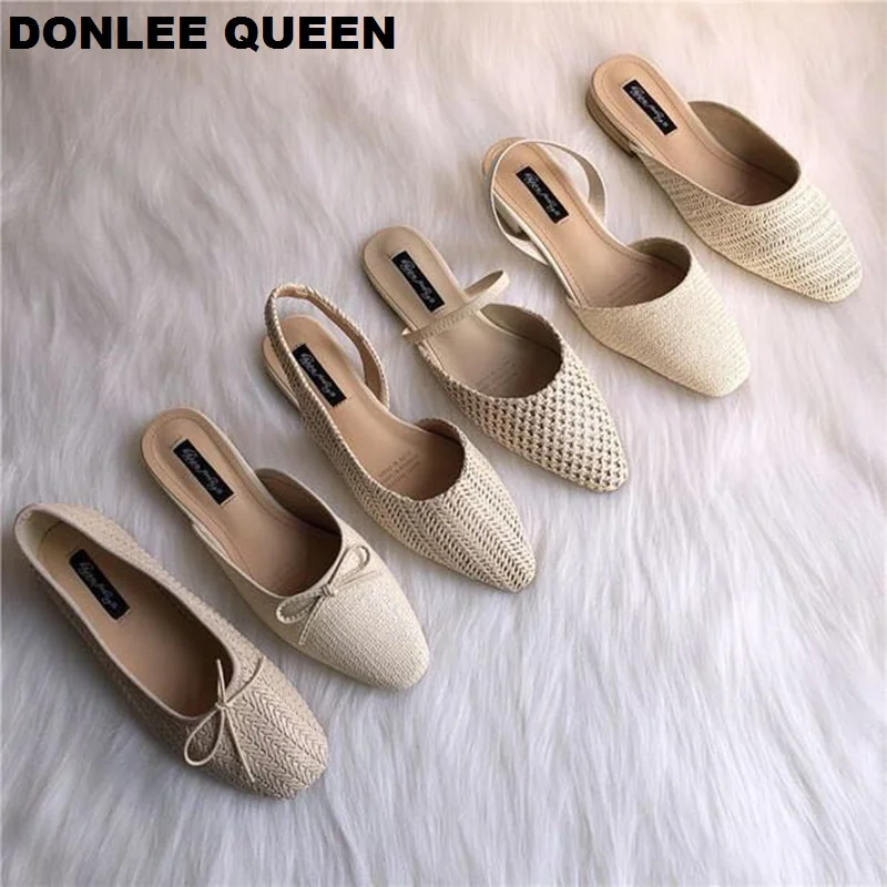 

2022 New Summer Shoes Women Slip On Mules Flat Casual Shoes Cane Weave Shoe Outdoor Slides Beach Flip Flops Sandalias Mujer 2019