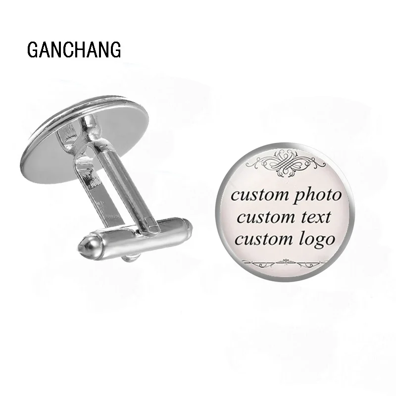 

1 Pair Custom Photo Company Logo Text Cufflinks Glass Cabochon Alloy Cuff Links Men Silver Color Wedding Cufflinks Gift