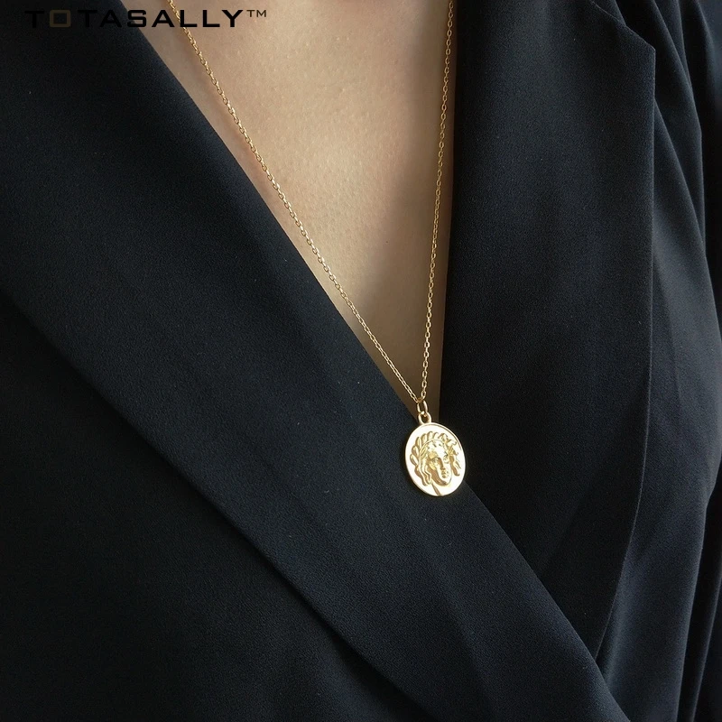 TOTASALLY Gold Color Greek Myths God coin pendant 100% Real s925 Sterling Silver Fashion choker Pendant necklace For Women TOTASALLY Gold Color Greek Myths God coin pendant 100% Real s925 Sterling Silver Fashion choker Pendant necklace For Women