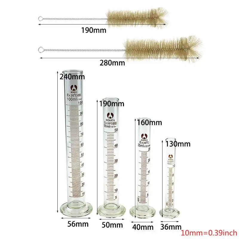 10 мл 25 мл 50 мл 100 мл мензурки с измерительной шкалой инструмент лабораторная стеклянная мерная емкость химический цилиндр набор