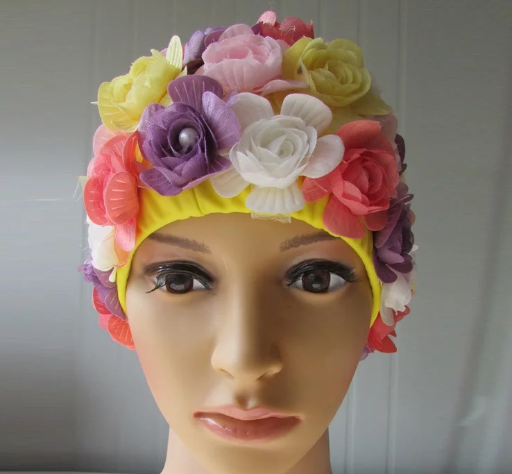 

2019 Women 3D roses Swimming Caps Fashional Long Hairs Ear Protection Waterproof Swimming Hat Large and Multi Colors Swim Cap