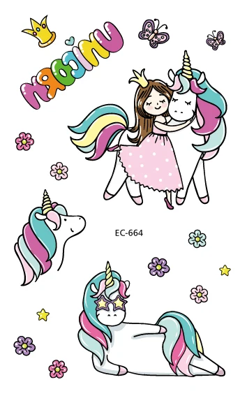 EC47-670 New Cartoon Cute Kids Children Animal Unicorn Horse Temporary Tattoo Sticker Body Art Fake Flash Taty Tatoo - Цвет: EC664