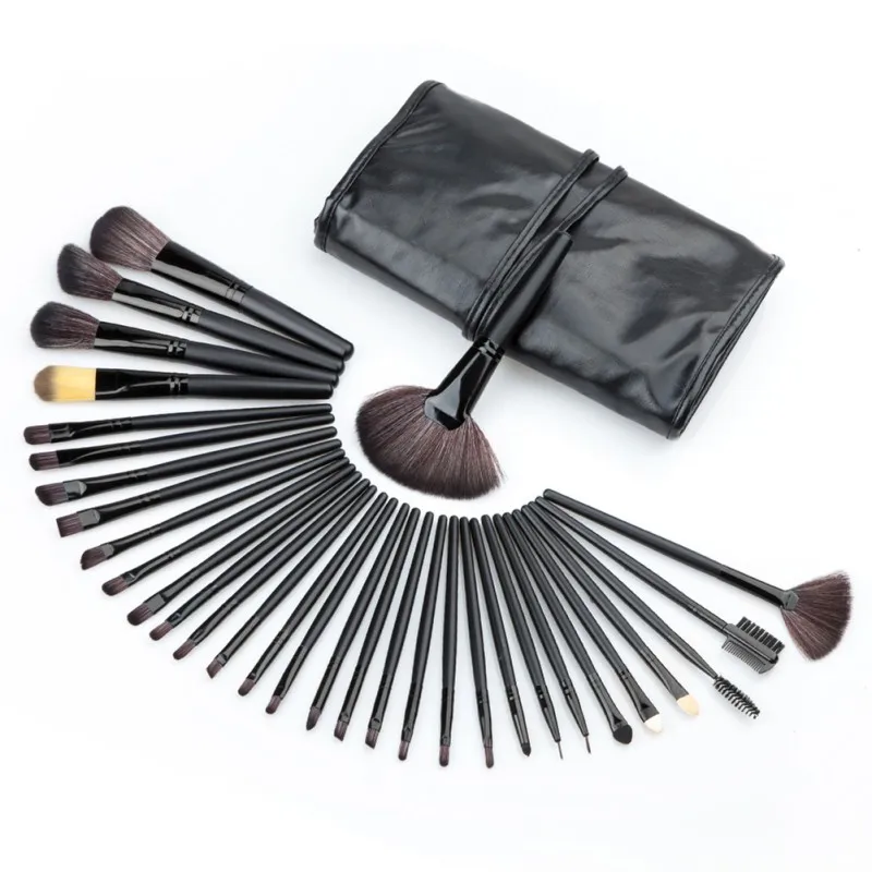 Generic 32 Pcs Professional Makeup Brushes Set Black Rod Makeup Brush Cosmetic Set Kit with Case