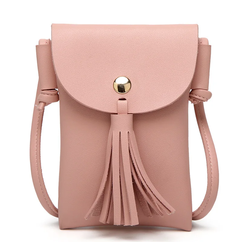 Новые женские сумки мини-телефон сумка PU кисточкой сумка - Цвет: Pink