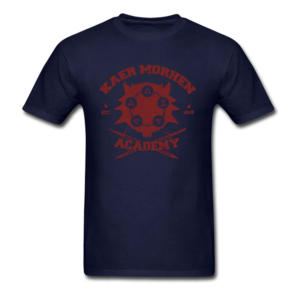 Printed T-Shirt Funny Crew Neck Kaer Morhen Academy 100% Cotton Men Tees Design Short Sleeve Tee Shirts Wholesale Kaer Morhen Academy navy