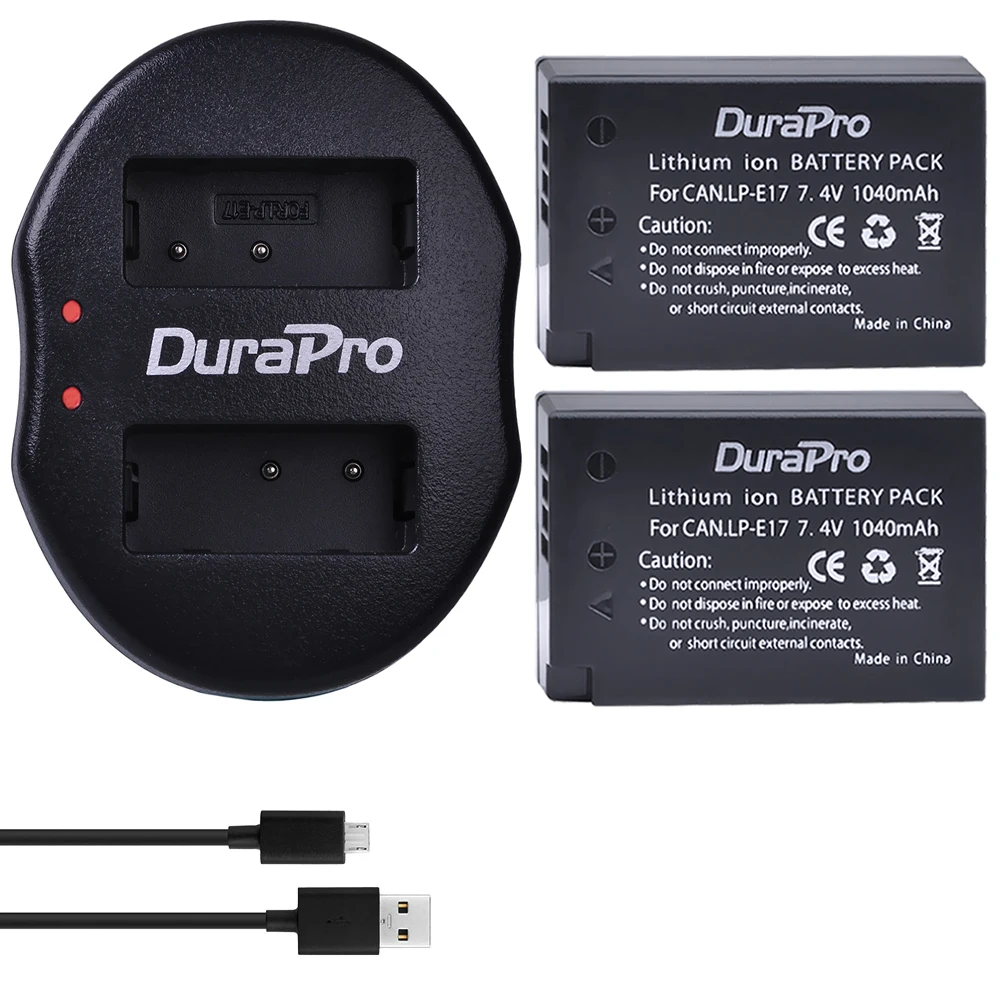 DuraPro 2 шт. 7 4 в 1040 мАч LP-E17 LPE17 LP E17 батарея + USB двойное зарядное устройство для canon EOS