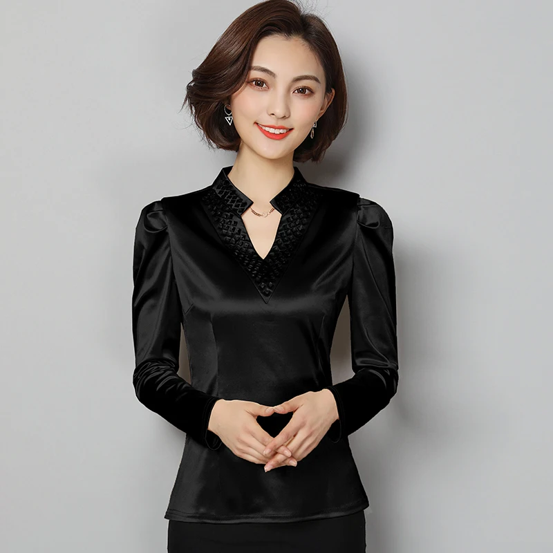 Женская блузка с длинным рукавом V образным вырезом|blusas fashion|blusas plusshirt plus size |