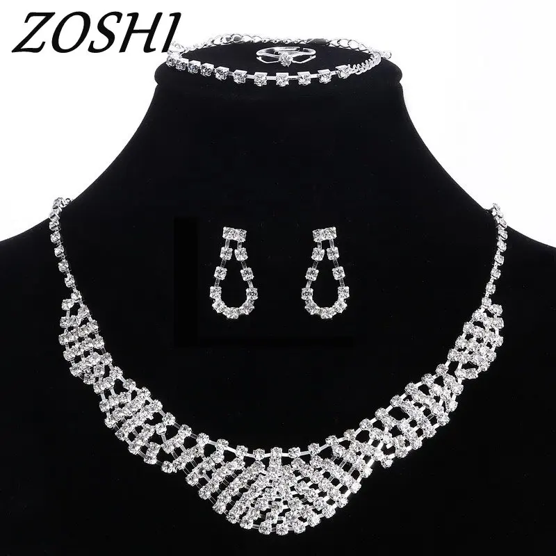 ZOSHI Fashion Rhinestone Bridal font b Jewelry b font Set Wedding Prom Party Accessories Necklace Earring