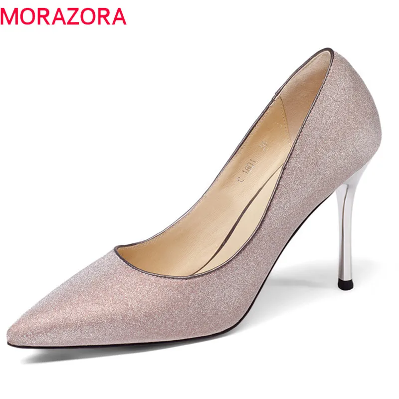 

MORAZORA 2018 new arrival women pumps pointed toe summer shoes shallow fashion ladies shoes genuine leather high heels shoes