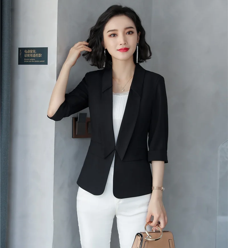 Fashion Casual Ladies Black Blazers Women Jackets Half Sleeve Ladies