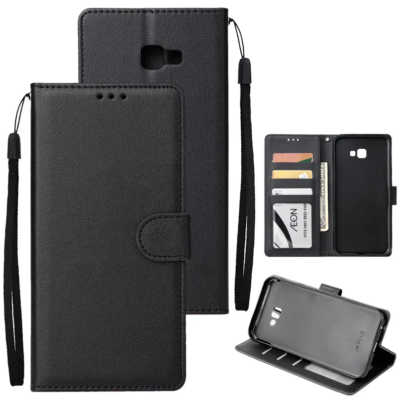 الفاخرة جلد الوجه حقيبة لهاتف سامسونج غالاكسي J4 زائد j4Plus Etui على ل Fundas سامسونج J6 رئيس الحبل محفظة بطاقة غطاء كوكه