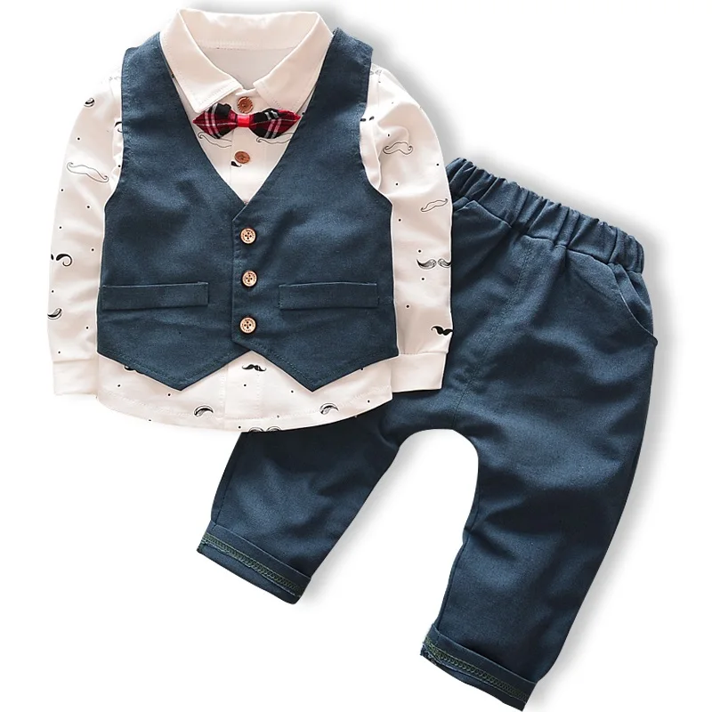 Новая детская одежда, весенне-осенний хлопковый жилет с длинными рукавами для мальчиков на день рождения, Костюм Джентльмена из 3 предметов(жилет+ рубашка+ штаны