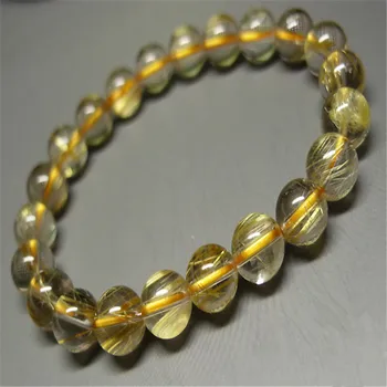 

8.5mm Genuine Brazil Yellow Hair Titanium Rutilated Quartz Fashion Jewelry Round Loose Bead Natural Crystal Bracelet For Women