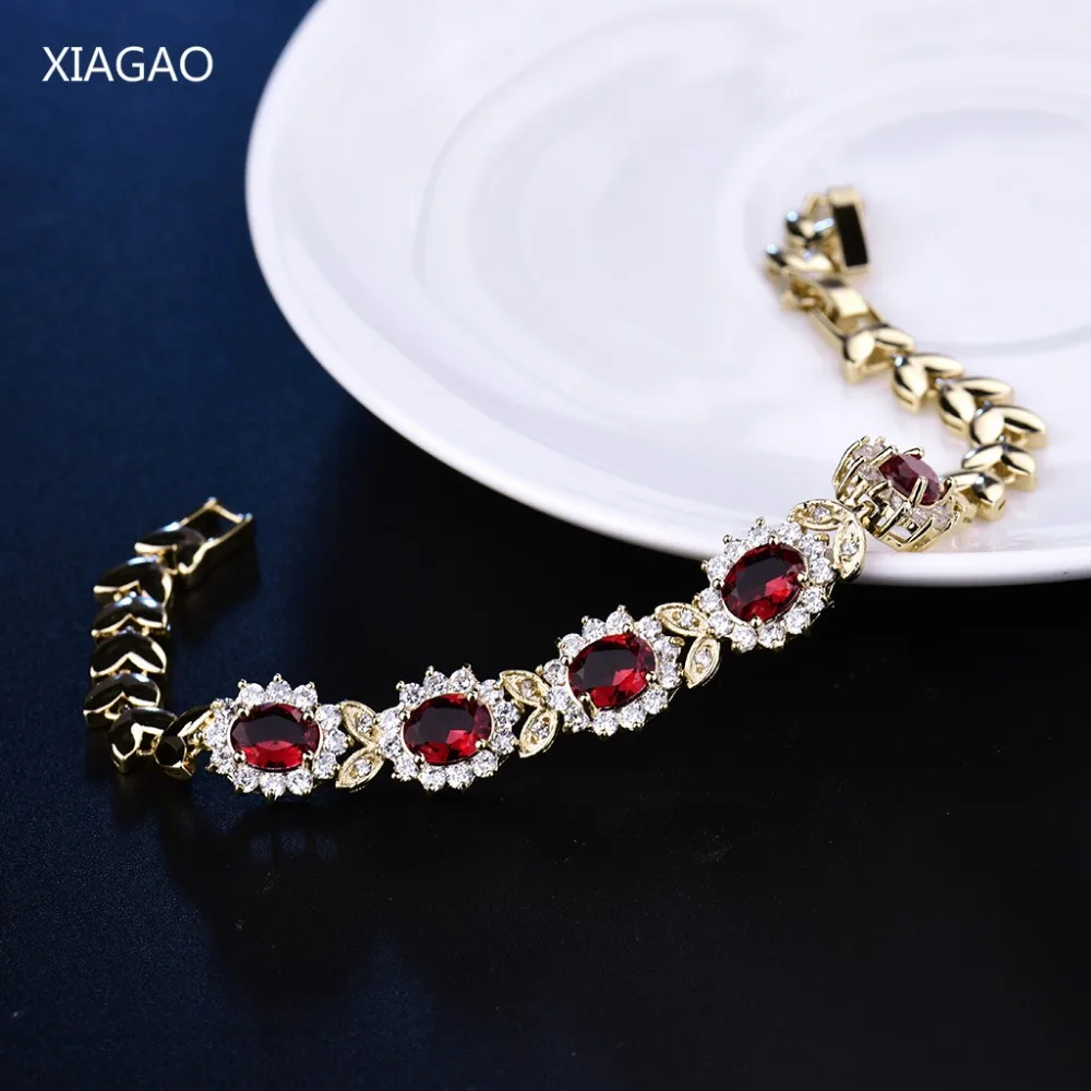 

XIAGAO Promotional Female Jewelry Bracelets Gold-color Garnet Bangle Red Crystal Cubic Zirconia Hot Bracelet