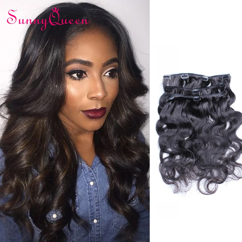 African American Clip In Human Hair Extensions 6A Cambodian Body Wave