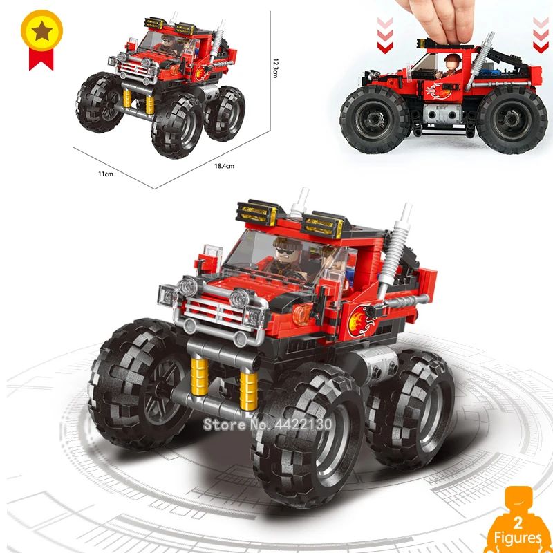 

Red buggy violent bigfoot monster car MOC pull back technology model building blocks figures compatible legoinglys toy gift