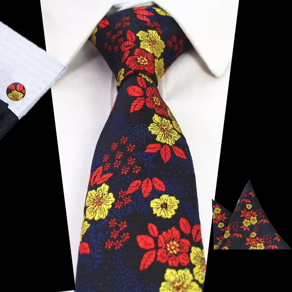 Mans Floral Tie 100% Silk Jacquard Necktie Handkerchief Cufflinks Wedding Tie Set For Men Formal Party