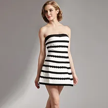 Neue Hohe Qualität HL A-line Weiß Schwarz Trägerlosen Verbandkleid Cocktailparty-kleider