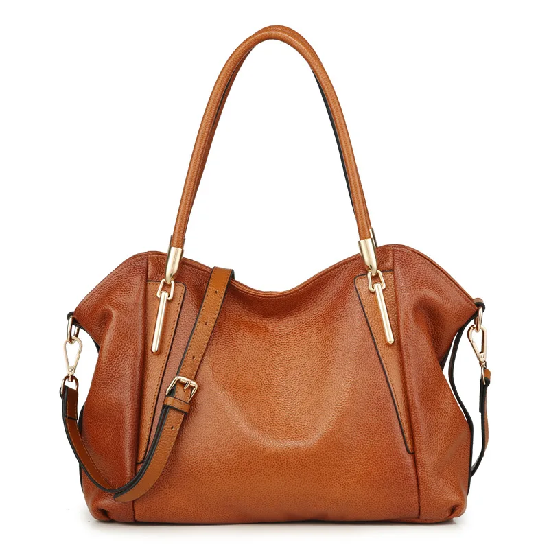 

Fashion soft face solid color Genuine Leather designer handbags high quality wing design two-color brown women tote bag