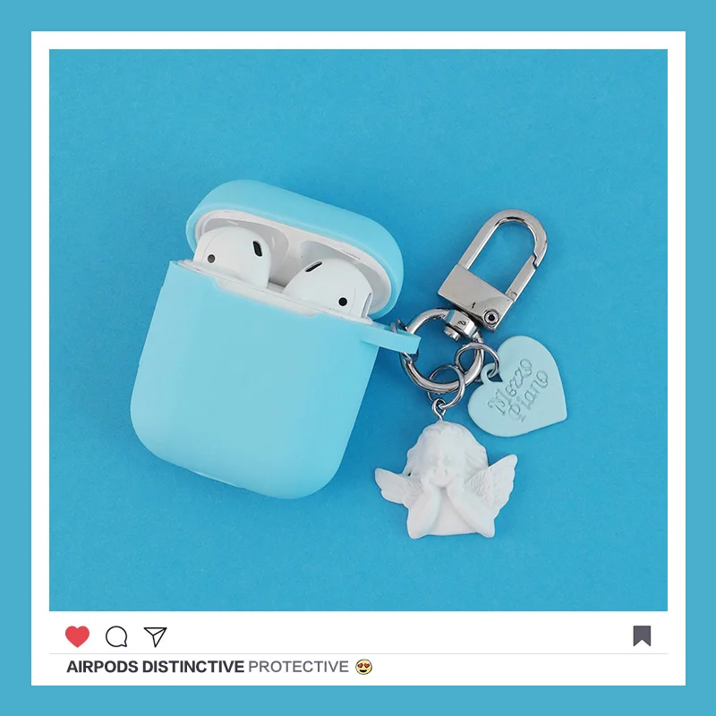 Милый силиконовый чехол с сердечком ангелом для ключей Apple Airpods Bluetooth
