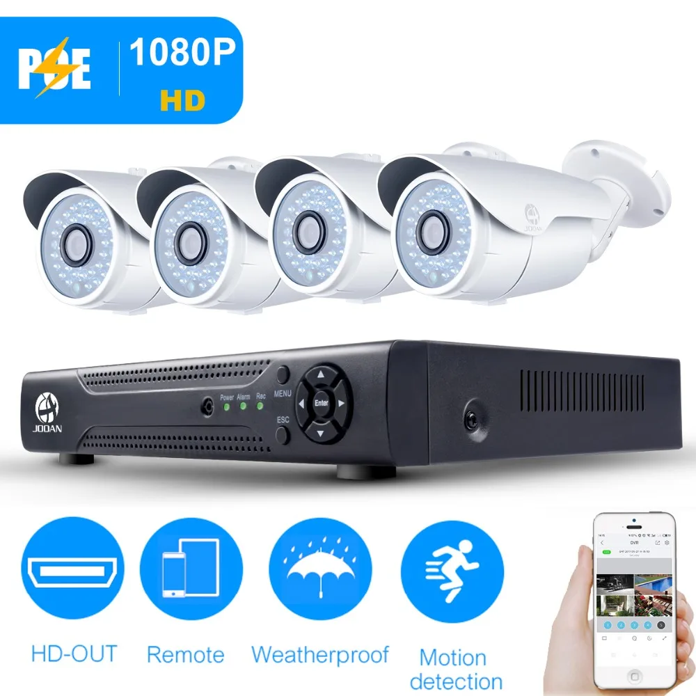 

JOOAN 4ch 1080P POE CCTV System Outdoor POE IP Camera HD Recorder 4CH HDMI P2P POE CCTV NVR Security Home Video Surveillance